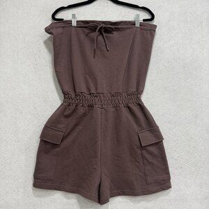 Willow Root Romper Womens Small Brown Strapless Elastic Waist Pockets Casual